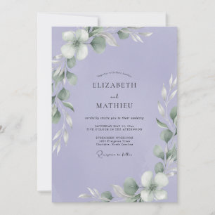 Amethyst-Blattwerk Sanfte Eukalyptus-Hochzeit Einladung