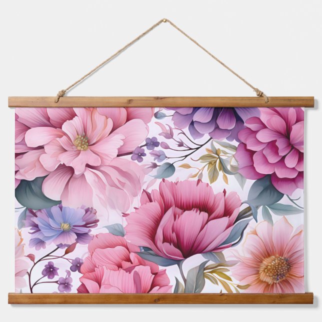 Amethyst Bloom Rhapsody Botanical Wandteppich Mit Holzrahmen (Vorne)