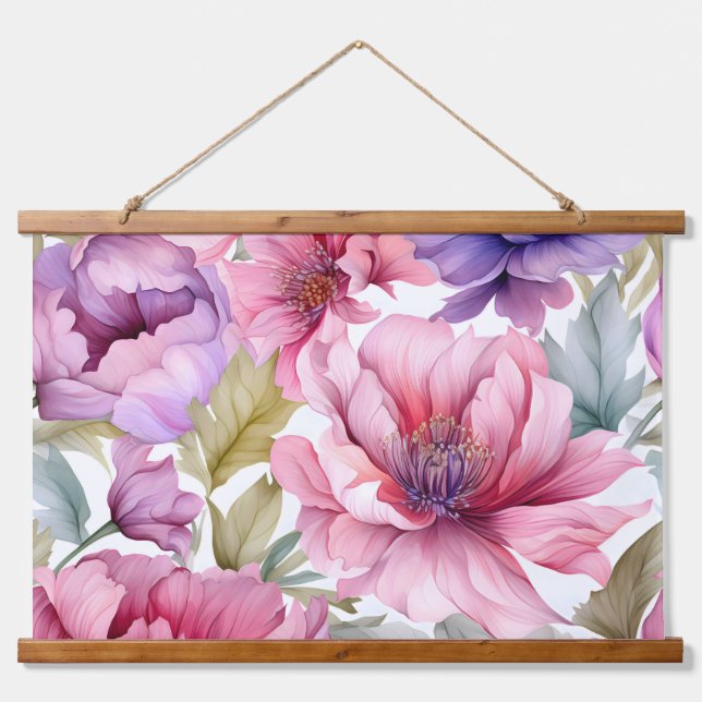 Amethyst Bloom Rhapsody Botanical Wandteppich Mit Holzrahmen (Vorne)