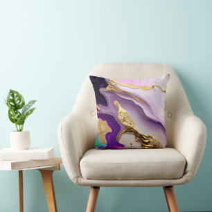 Amethyst & Blush Marmor mit flüssigem Gold Kissen