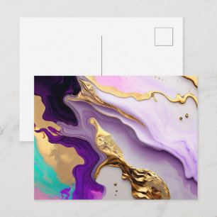 Amethyst & Blush Marmor mit flüssigem Gold Postkarte