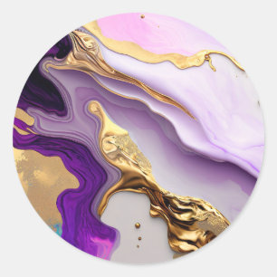 Amethyst & Blush Marmor mit flüssigem Gold Runder Aufkleber