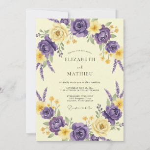 Amethyst-Butter-Blüten-Hochzeit Einladung