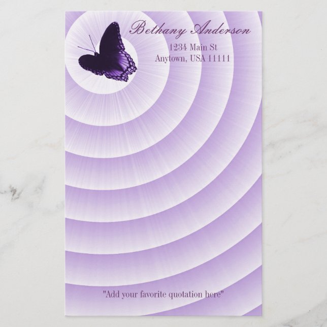 Amethyst Butterfly Stationery Briefpapier (Vorderseite)