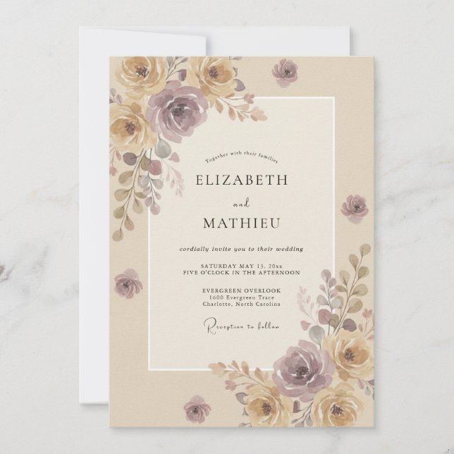 Amethyst Champagner Gemalte Hochzeit Einladung (Vorderseite)