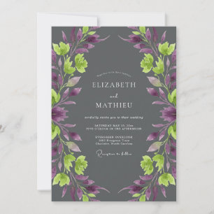 Amethyst Chartreuse Weinlese-Hochzeit Einladung