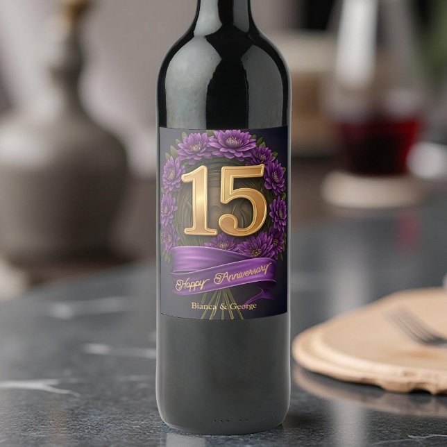 Amethyst Chrysanthemum 15. Hochzeitstag Weinetikett (Von Creator hochgeladen)