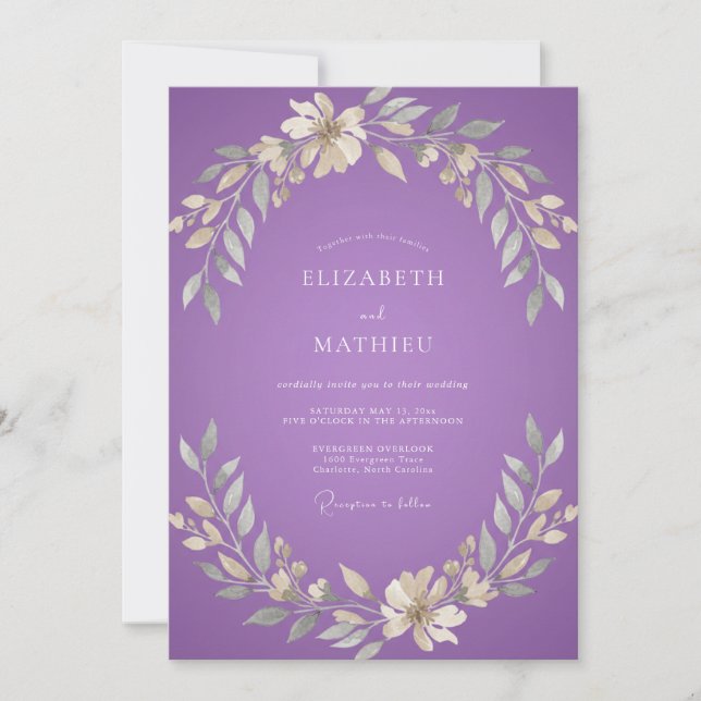 Amethyst Cream Blossom Hochzeit Einladung (Vorderseite)