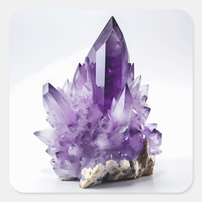 Amethyst Crystal Cluster Lila Gem Gemstone Quadratischer Aufkleber (Vorderseite)
