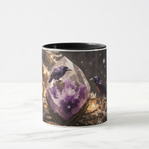 Amethyst Crystal - Crows Blackbird Ravens Tasse