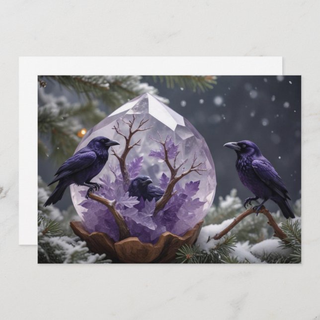 Amethyst Crystal - Crows Ravens Christmas Feiertagskarte (Vorne/Hinten)