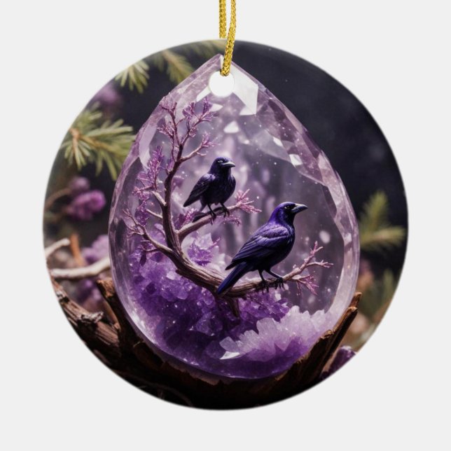 Amethyst Crystal - Crows Ravens Weihnachtsschmuck (Vorne)