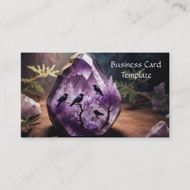 Amethyst Crystal Energy Ravens Business Card Visitenkarte (Vorderseite)