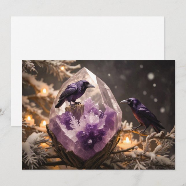 Amethyst Crystal Fantasy - Crows Ravens Weihnachte Feiertagskarte (Vorne/Hinten)