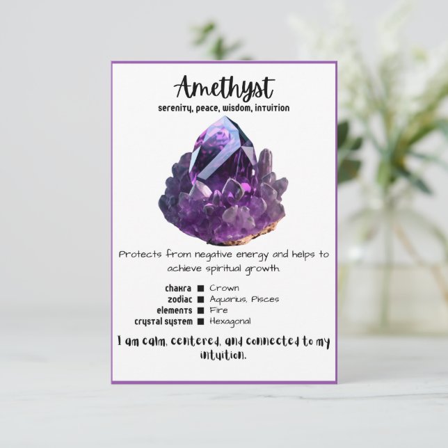 Amethyst Crystal Meaning Card Einladung (Stehend Vorderseite)