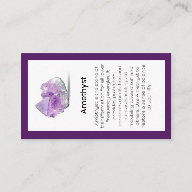 Amethyst Crystal Meaning Juwelier Display Card Visitenkarte (Vorderseite)
