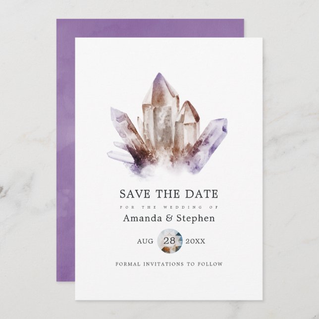 Amethyst Crystal Wedding Save The Date (Vorne/Hinten)
