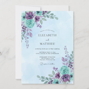 Amethyst Cyan Gemalte Hochzeit Einladung