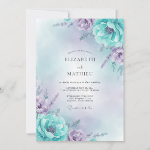 Amethyst-Cyan-Pfingstrosen-Hochzeit Einladung