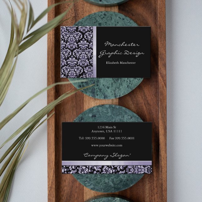 Amethyst Damask Ribbon Business Card Visitenkarte (Von Creator hochgeladen)