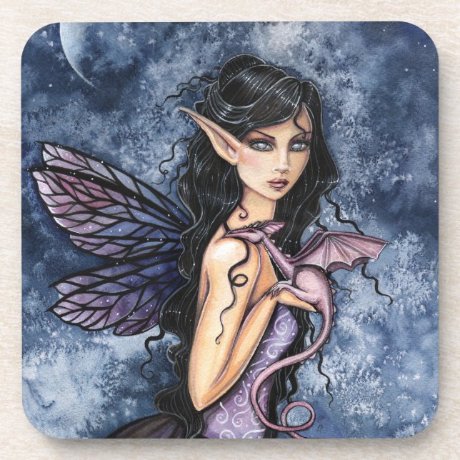 Amethyst Dragon Lila Faiasy Fantasy Art Untersetzer (Vorderseite)