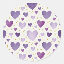 Amethyst Dream Watercolor & Gold Glitter Hearts Runder Aufkleber