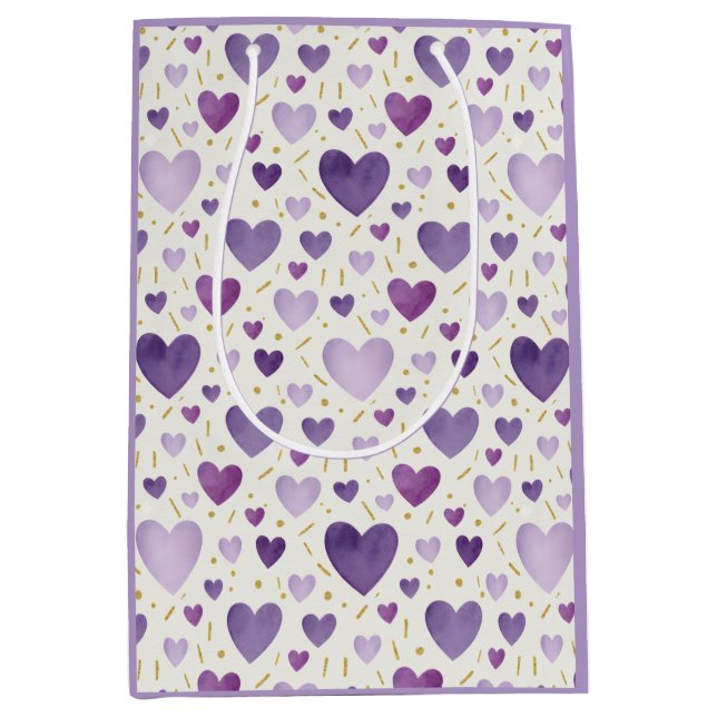 Amethyst Dreams: Watercolor Heart & Gold Sparkle Mittlere Geschenktüte (Vorderseite)
