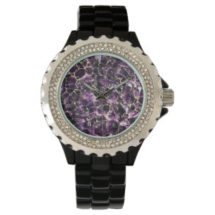 Amethyst Edelstein-Kristalldruck Armbanduhr