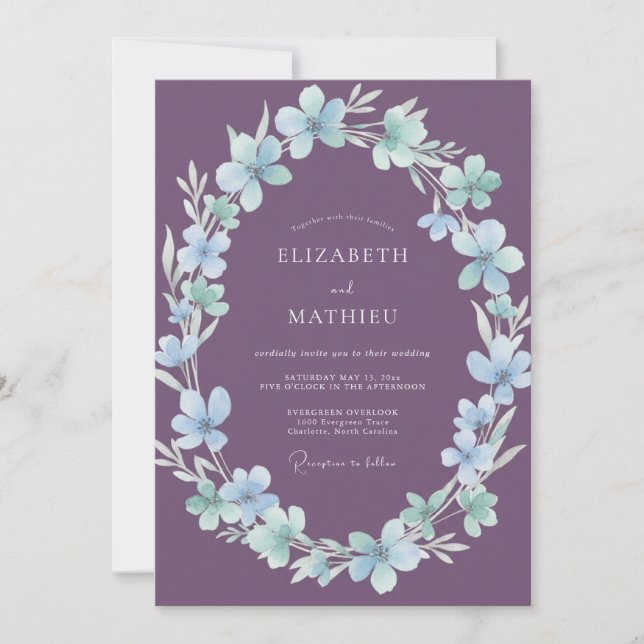 Amethyst-Eis-Blüten-Hochzeit Einladung (Vorderseite)