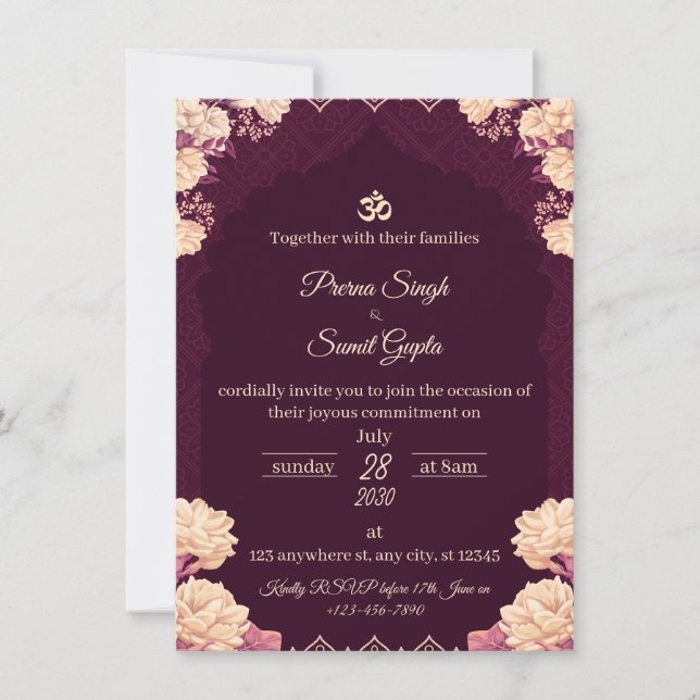 Amethyst Elegance: Floral Purple Wedding Invitatio Einladung (Vorderseite)
