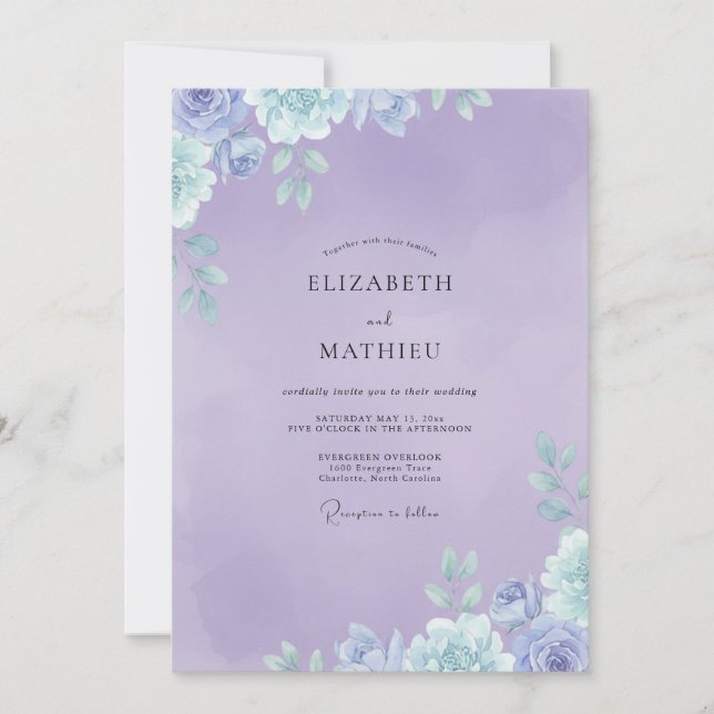 Amethyst-Farbene Bemalte Hochzeit Einladung (Vorderseite)