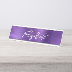Amethyst Foil Modern Brush Script Vorname Schreibtischnamensplakette