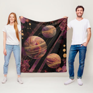 Amethyst-Galaxie-Planet-Gold-Himmelskörper Fleecedecke