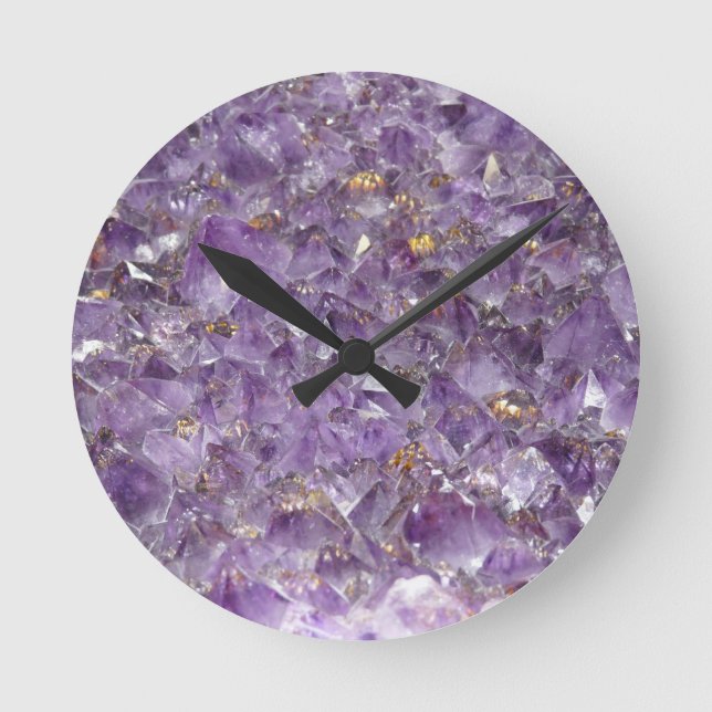 Amethyst gem violet crystal stone clock runde wanduhr (Vorderseite)