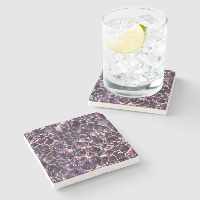 Amethyst Gemstone Crystal Print Steinuntersetzer (Seitenansicht)