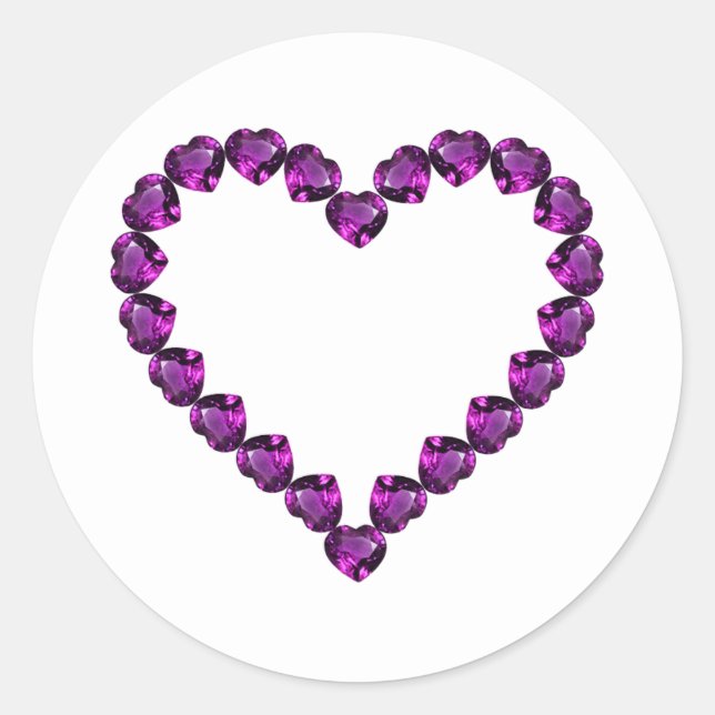 Amethyst Gemstone Herz Lila Runder Aufkleber (Vorderseite)