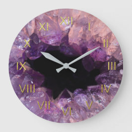 Amethyst Geode Beschreibungs-Wanduhr-Goldziffern Große Wanduhr