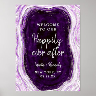 Amethyst-Geoden- Hochzeitsempfangsschild 'Happily  Poster