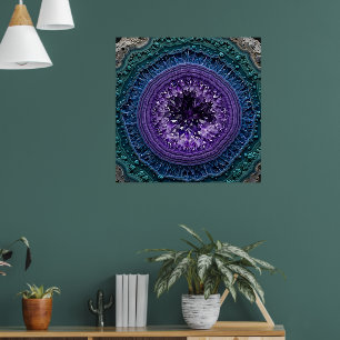 Amethyst-Geodenquerschnitt mit blauen Kristallen Poster