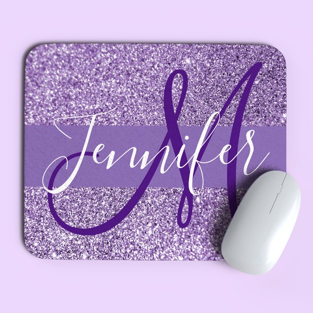 Amethyst Glitter Foto Personalisiertes Monogramm Mousepad (Von Creator hochgeladen)
