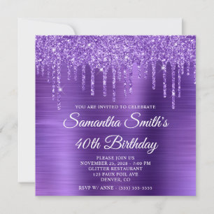 Amethyst Glitter-Tropfen und Folie 40. Geburtstag Einladung