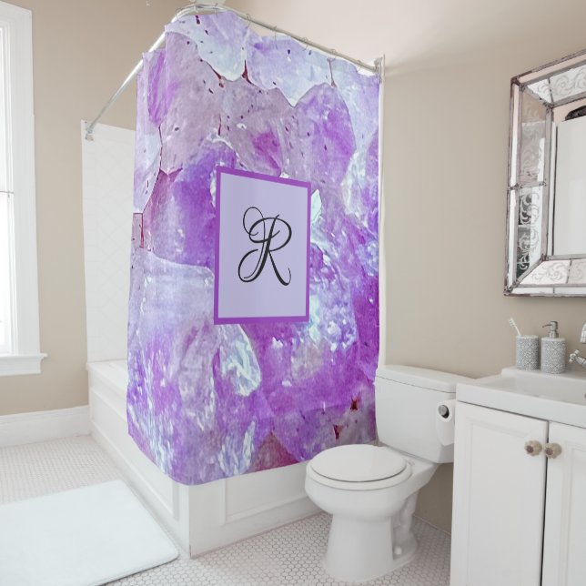 Amethyst Glitzern Lila Quartz Gemstone Monogram Duschvorhang (Beispiel)