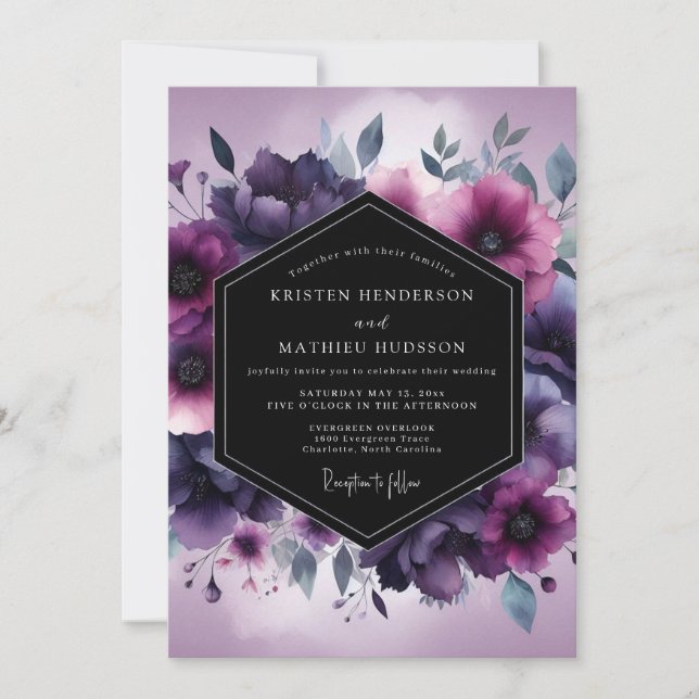 Amethyst Gloaming Flora Hochzeit Einladung (Vorderseite)