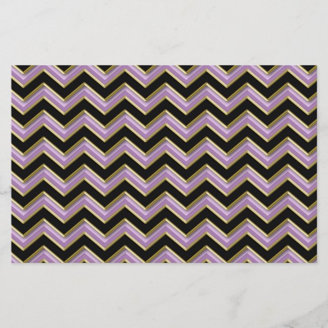 Amethyst Gold Black Zigzag Muster Briefpapier (Vorderseite)