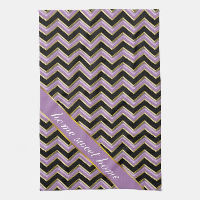 Amethyst Gold Black Zigzag Muster Geschirrtuch (Vertikal)