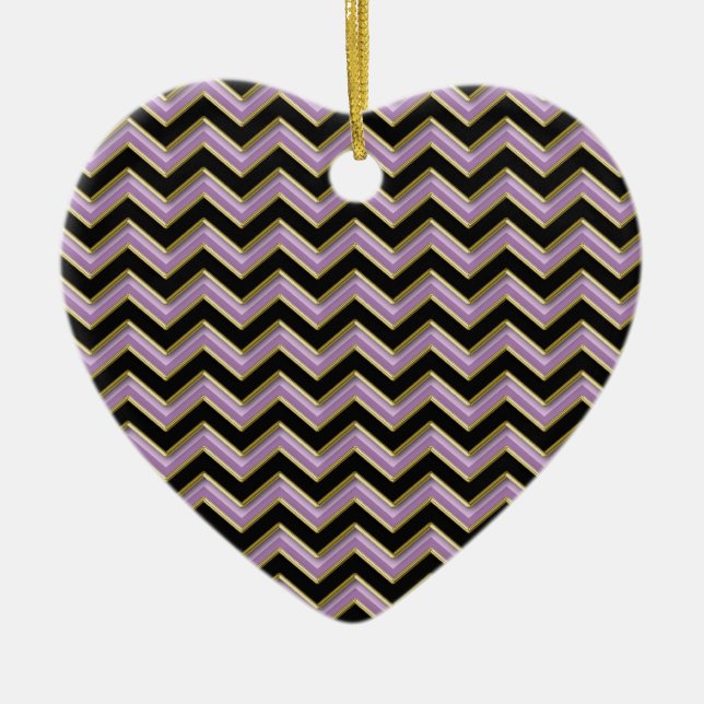 Amethyst Gold Black Zigzag Muster Keramik Ornament (Vorne)