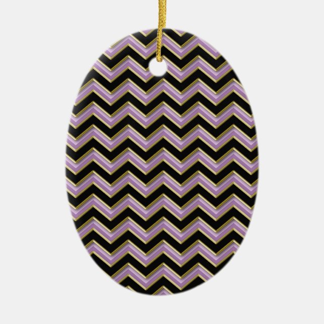 Amethyst Gold Black Zigzag Muster Keramikornament (Vorne)