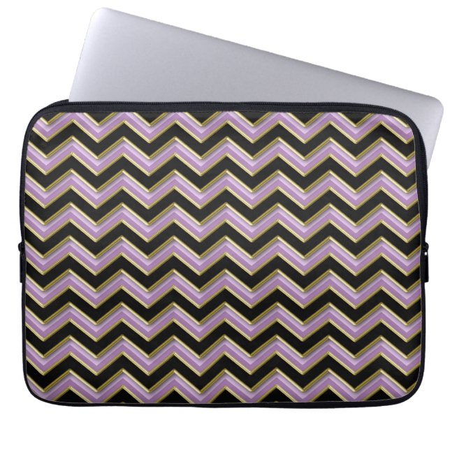 Amethyst Gold Black Zigzag Muster Laptopschutzhülle (Vorderseite)
