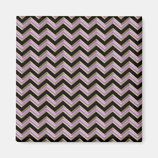 Amethyst Gold Black Zigzag Muster Magnet (Vorne)