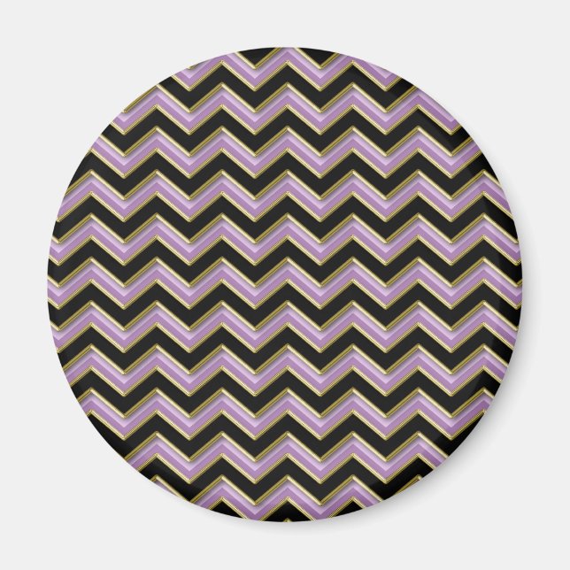 Amethyst Gold Black Zigzag Muster Magnet (Vorne)